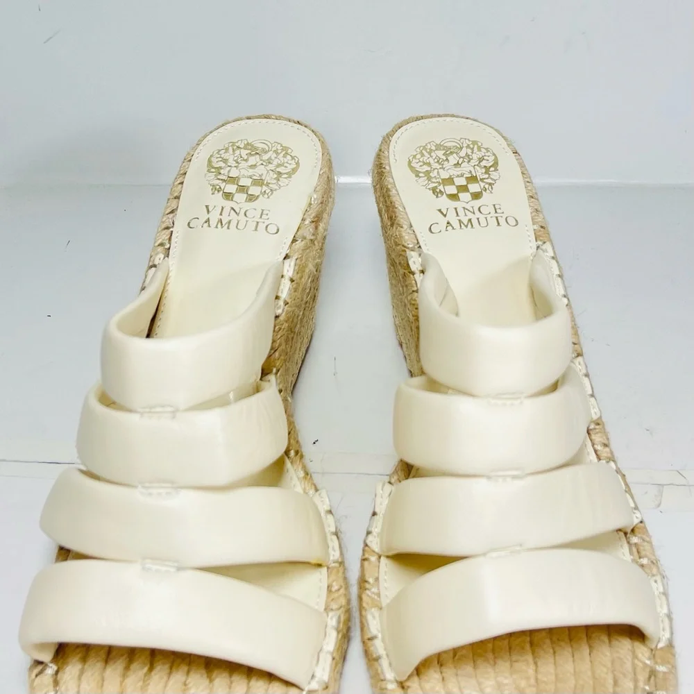 Vince Camuto Molisana Espadrilles Wedge Sandals Womens Size 9M Cream‎ Leather